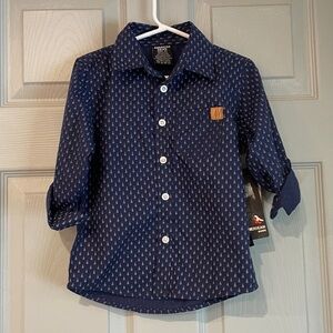 NWT American Hawk Kid's 4T Cotton Poly Blue White Button Up Cuffed Sleeve Shirt